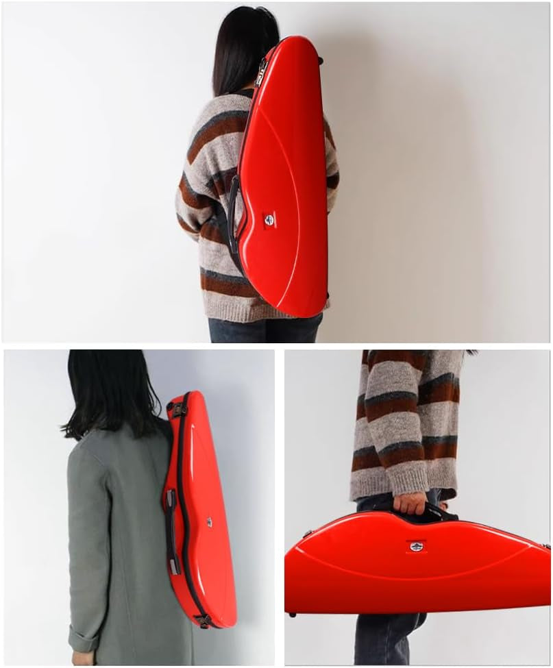Violin Case 4/4 Full Size 1.9Kg Carbon Fiber Half round Shape Viloin Bag with Strap Combination Lock and Accessories Bag Red