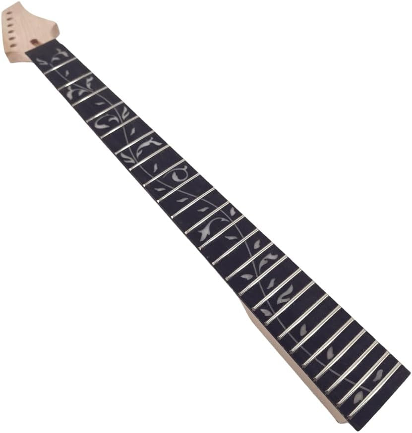 Electric Guitar Neck 24 Fret 25.5Inch Maple Wood Guitar Necks with Rosewood Fretboard Tree Vine Inlay NO Paint DIY Guitar Project Floyd Rose Locking Style