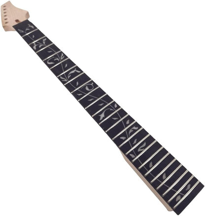 Electric Guitar Neck 24 Fret 25.5Inch Maple Wood Guitar Necks with Rosewood Fretboard Tree Vine Inlay NO Paint DIY Guitar Project Floyd Rose Locking Style