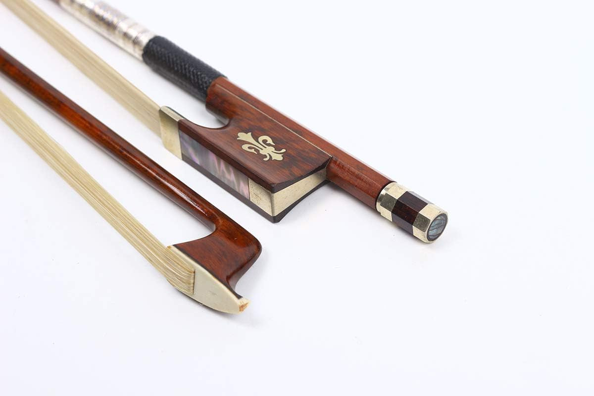4/4 Violin Bow Snakewood Violin Bows Frog Nice Inlay Full Size Well Balanced Natural Bow Hair Letterwood Violin Bows