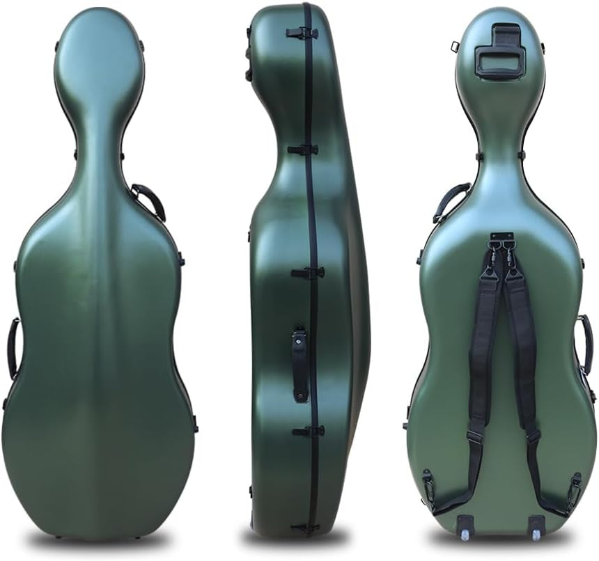 Cello Case 4/4 Full Size Carbon Fiber Embedded Handle,Hard Shell with Lock & Backpack Straps,Wheels Waterproof and Lightweight Cello Hard Case 4/4 for Musicians