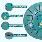 Steel Tongue Drum, 6 Inches 11 Notes Rain Drum for Garden with Music Book, Drum Mallets Meditation Rain Chime,Musical Instrument for Adults