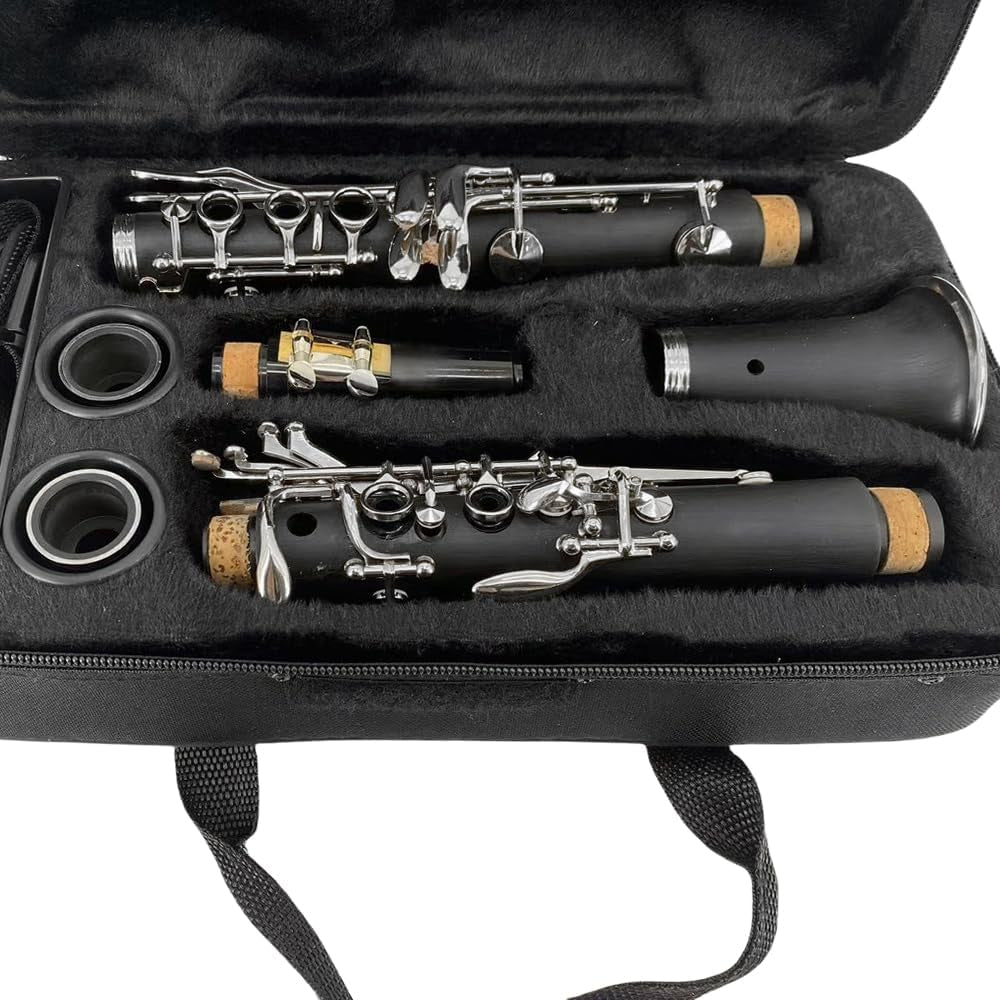 Professional Ebonite Clarinete C Key Clarinet for Beginner Students with 2 Barrels Hard Case Cleaning Kit Mouthpice Cork Grease Gloves