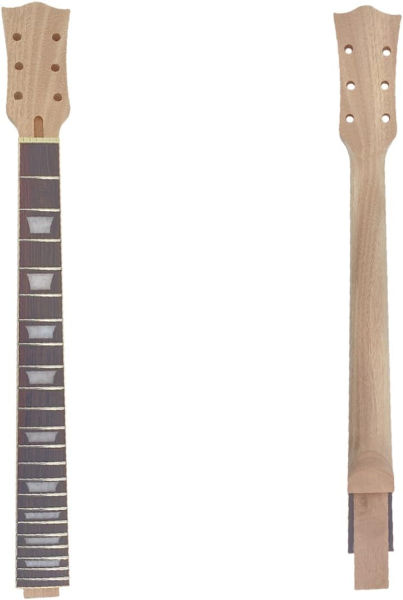 Electric Guitar Neck 22 Fret 24.75 Inch Mahogany Rosewood Fretboard Guitar Neck Replacement Set in Heel DIY Guitar Project (Standard Style)