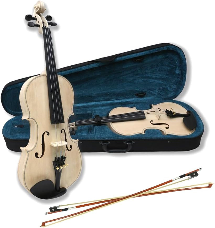 4 String Acoustic White Violin 4/4 Full Size Spruce Top,Maple Back and Sides,Ebony Fittings Unfinished for Student,Beginner Diy Handcrafted (Violin with Case and Bow)