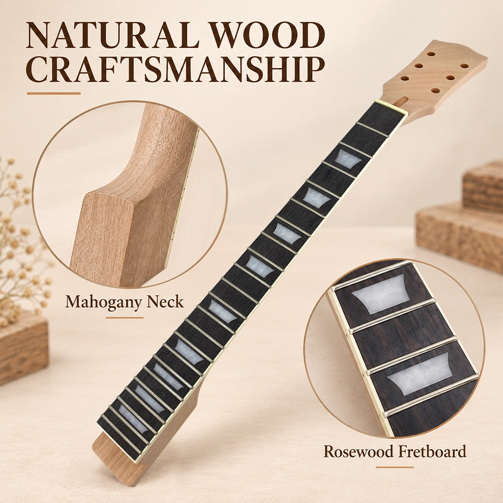 Yinfente unfinished guitar neck replacement 22 fret 24.75 inch SG heel Mahogany Rosewood guitar Fretboard Block Inlay
