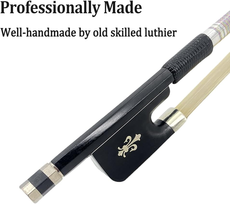 Carbon Fiber Cello Bow 4/4 Full Size Natural White Mongolian Stallion Horse,Sheep Leather Grip Well Balance&Lightweight& Pernambuco Level for Musician of All Skill Levels