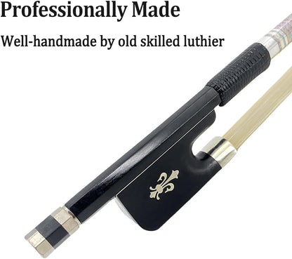 Carbon Fiber Cello Bow 4/4 Full Size Natural White Mongolian Stallion Horse,Sheep Leather Grip Well Balance&Lightweight& Pernambuco Level for Musician of All Skill Levels