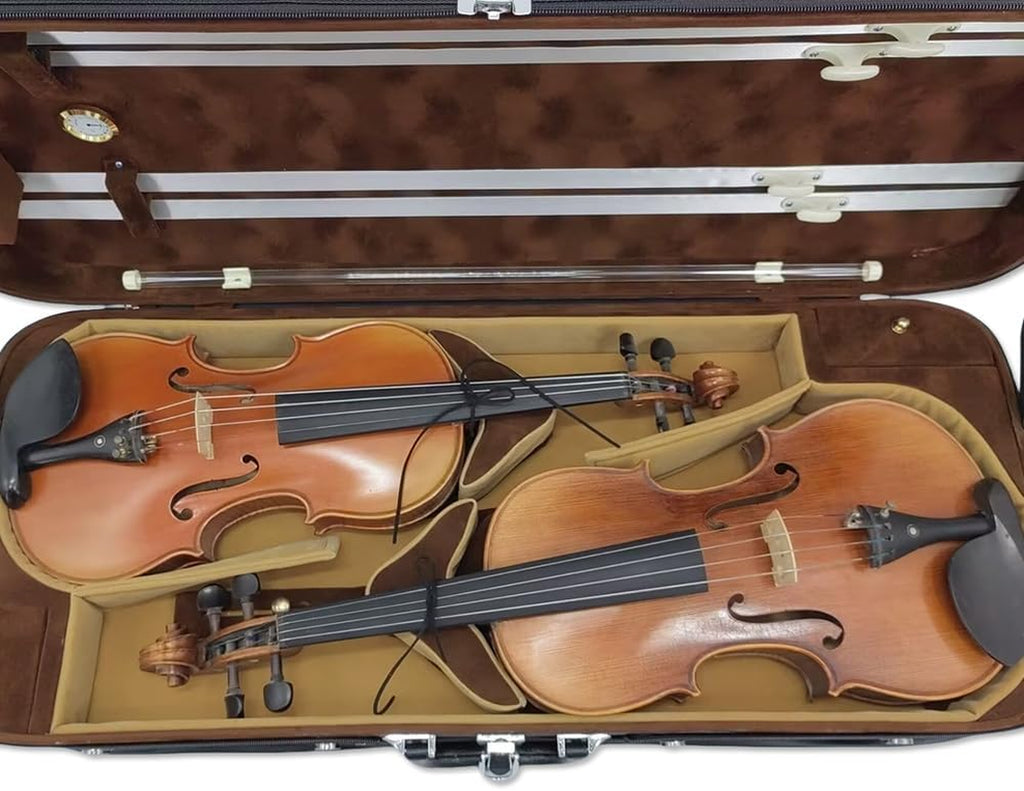 Oblong Wooden Double Full Size Violin Case Viola Case for 15-16.5Inch with Adjustable Backstrap Four Bow Holders Thinck Padding