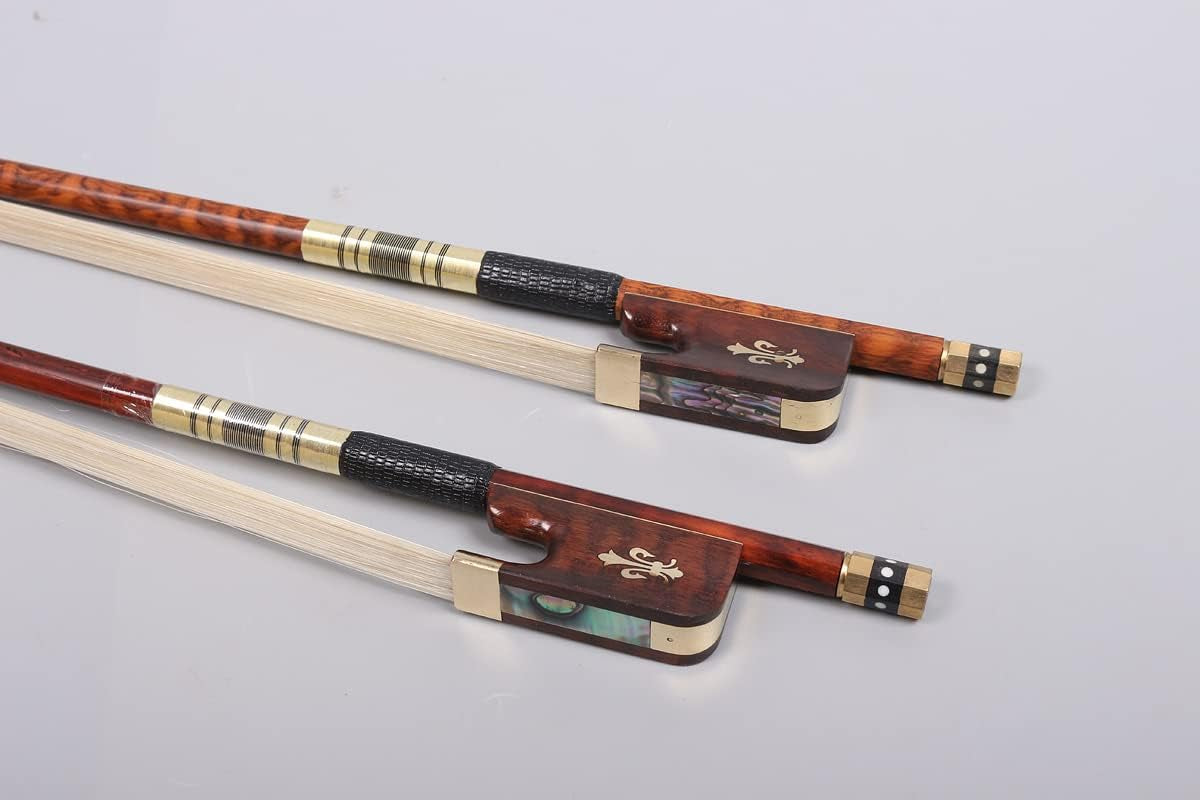 4/4 Cello Bow Snakewood Paris Eye Full Size Well Balanced Natural Horse Hair Cello Parts (Golden)