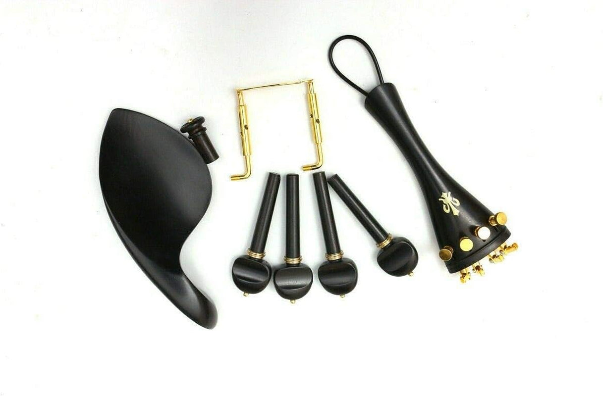 4/4 Full Size Violin Accessories Set - Includes Ebony Wood Pegs, Tailpiece, Fine Tuner, Chin Rest, Clamp, and End Pin - Premium Quality for Enhanced Sound and Durability