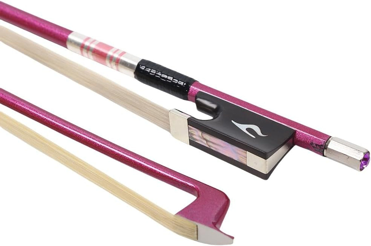 4/4 Full Size Carbon Fiber Violin Bow Natural White Mongolian Horse Hair, Ebony Frog with Nice Inlay,Bow Head with Diamond 74Cm 60G Good Flexibility/Well Balance (Pink)