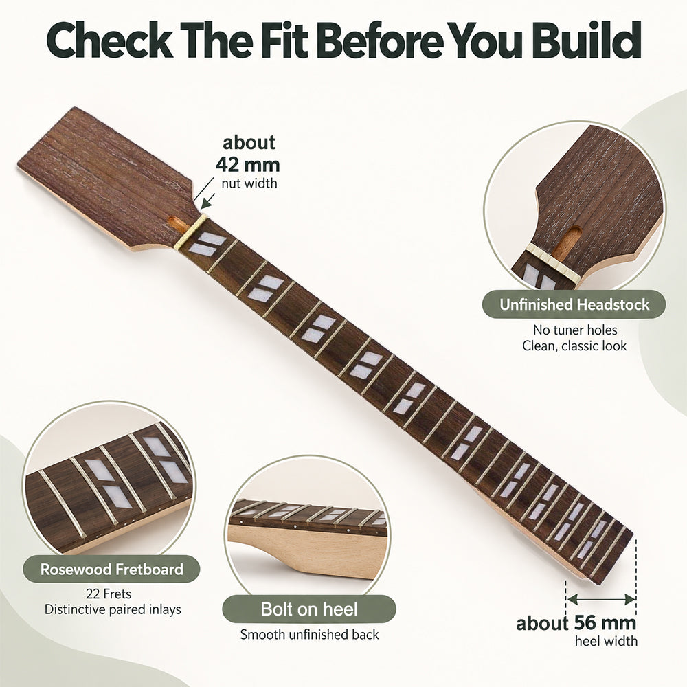 Yinfente New Guitar Neck 22fret 24.75Inch Mahogany Rosewood ibanez Head parallel Inlay Normal Nut