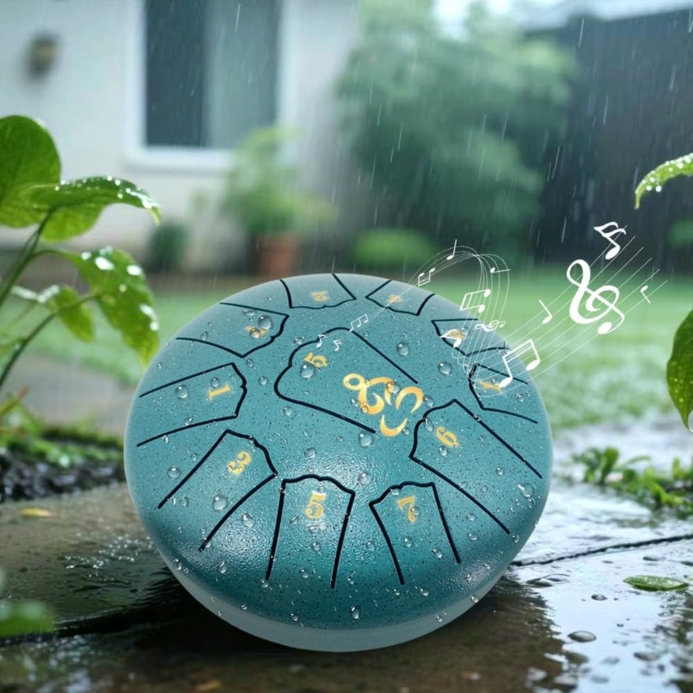 Steel Tongue Drum, 6 Inches 11 Notes Rain Drum for Garden with Music Book, Drum Mallets Meditation Rain Chime,Musical Instrument for Adults