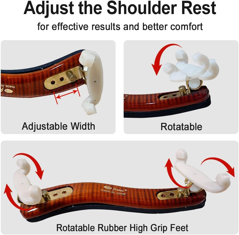Violin Shoulder Rest 4/4 Full Size Flame Maple Wood Violin Shoulder Rest 3/4 Adjustable Width Violin Part (Brown)