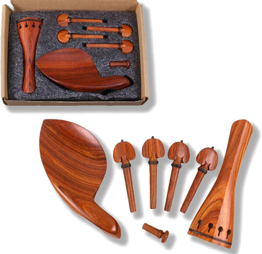 4/4 Violin Kit Full Size Violin Accessories Rosewood Violin Peg Tailpiece Chin Rest End Pin (4/4)