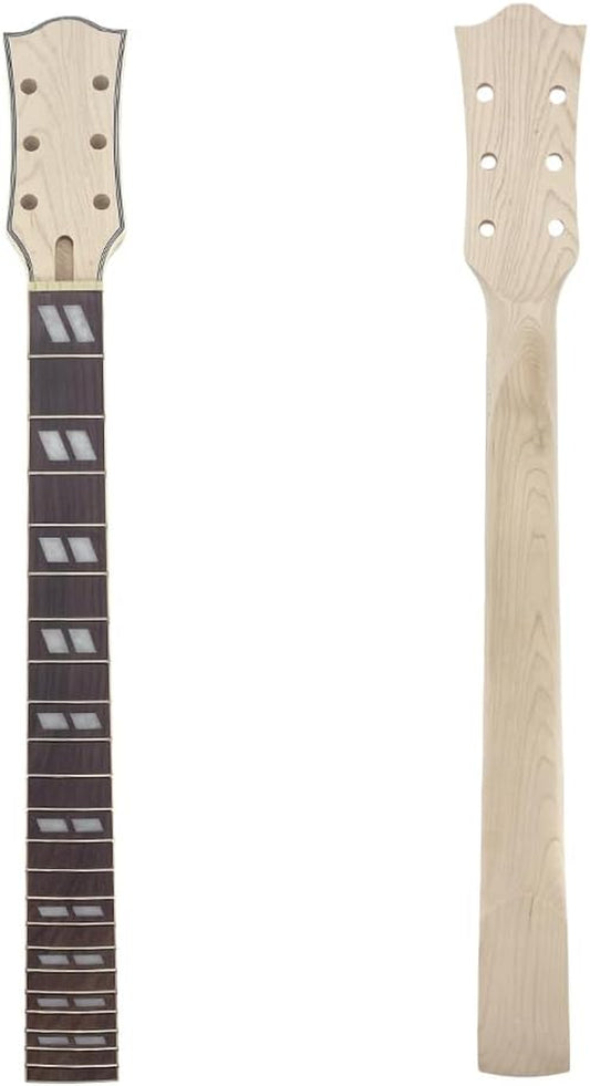 Electric Guitar Neck 22 Fret 24.75 Inch Maple Rosewood Fretboard Diamond Inlay Replacement Binding Head Stock Bolt on Heel