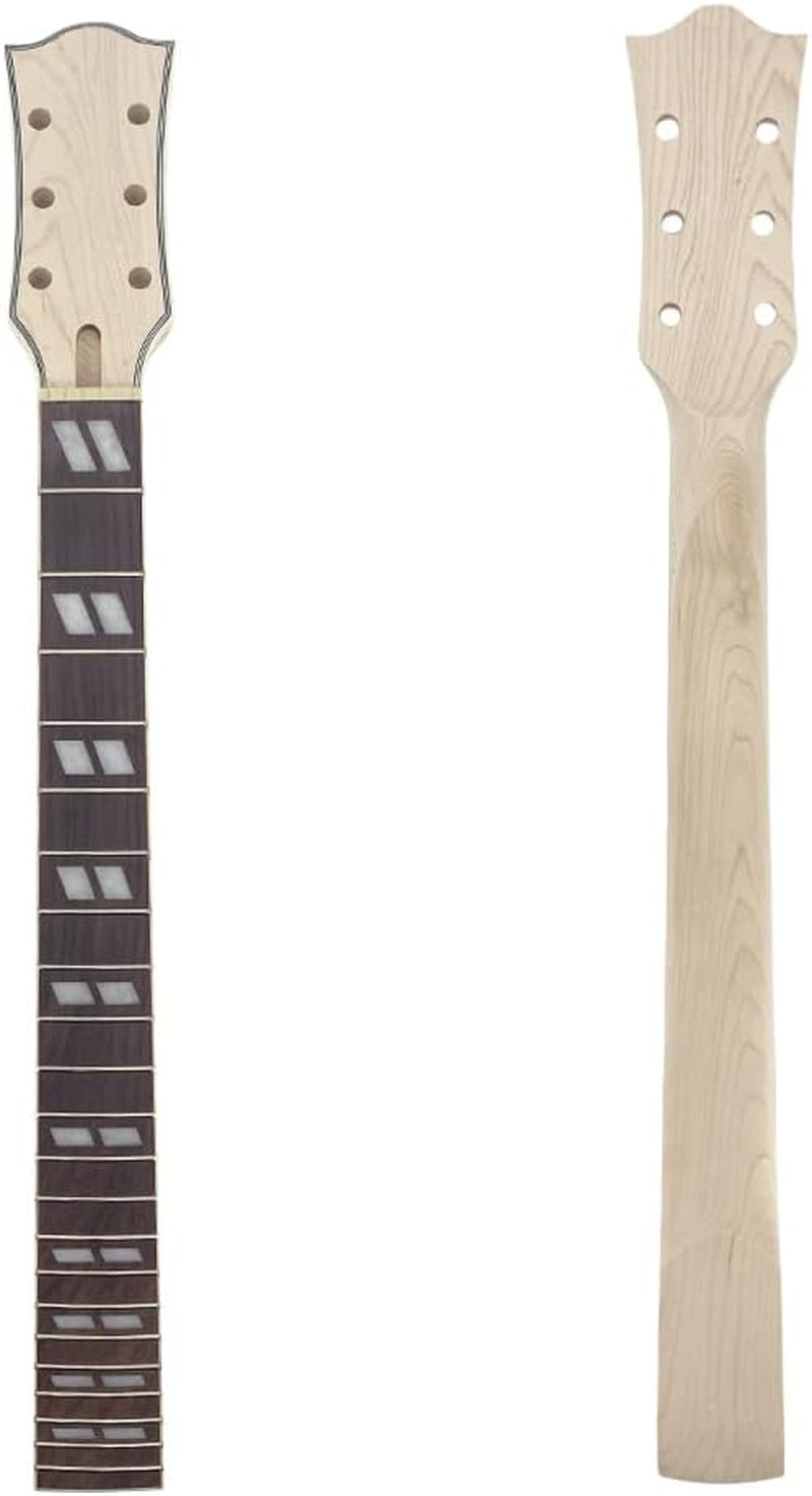 Electric Guitar Neck 22 Fret 24.75 Inch Maple Rosewood Fretboard Diamond Inlay Replacement Binding Head Stock Bolt on Heel
