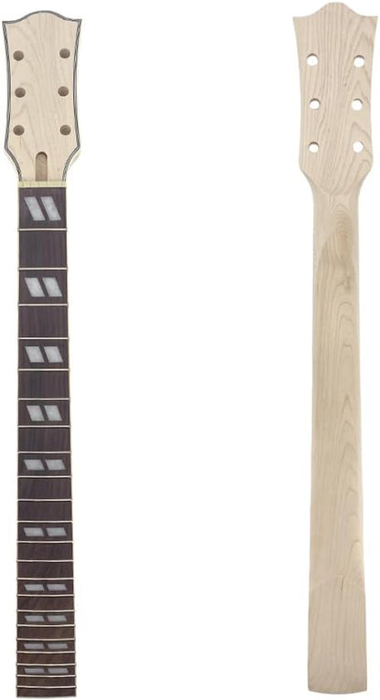 Electric Guitar Neck 22 Fret 24.75 Inch Maple Rosewood Fretboard Diamond Inlay Replacement Binding Head Stock Bolt on Heel