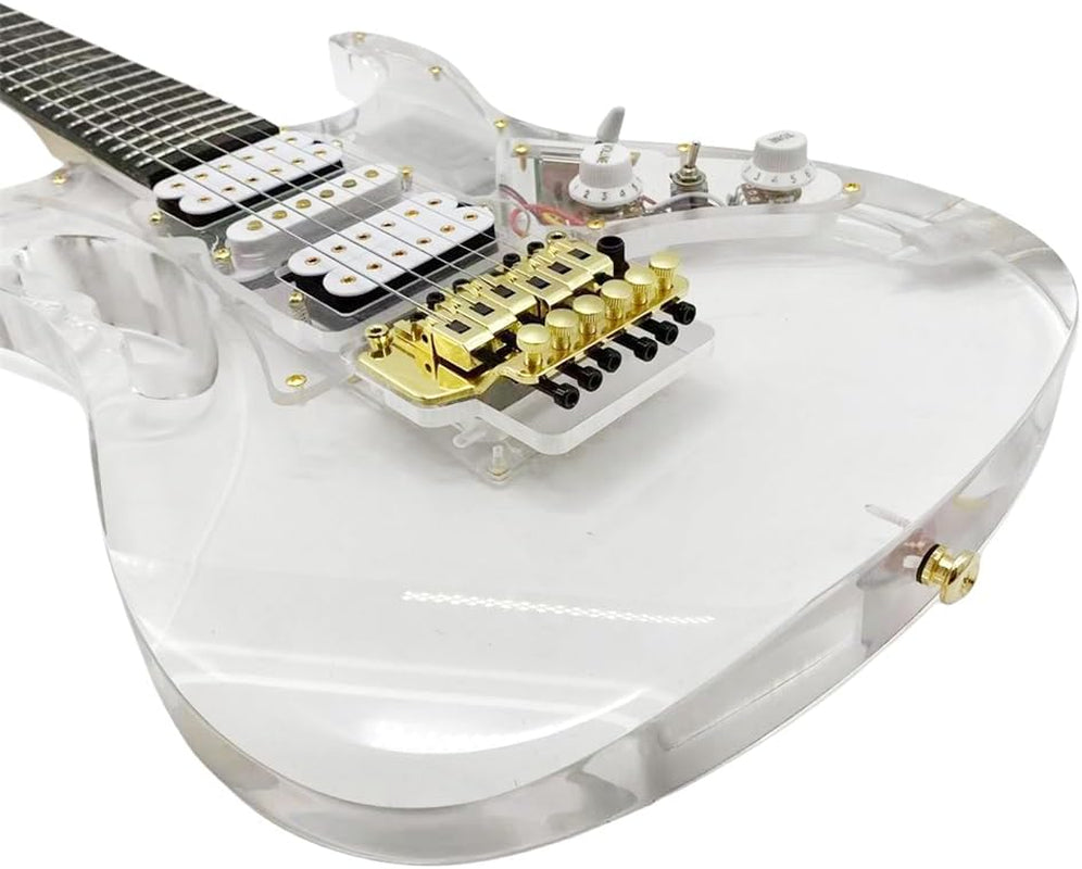 LED Light Electric Guitar Maple Neck Acrylic Body Crystal Guitar Blue Sweet Sound for Beginners,Students,Adults (Kit-Led-Iba)