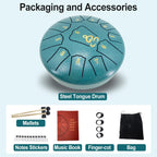 Steel Tongue Drum, 6 Inches 11 Notes Rain Drum for Garden with Music Book, Drum Mallets Meditation Rain Chime,Musical Instrument for Adults