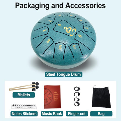 Steel Tongue Drum, 6 Inches 11 Notes Rain Drum for Garden with Music Book, Drum Mallets Meditation Rain Chime,Musical Instrument for Adults