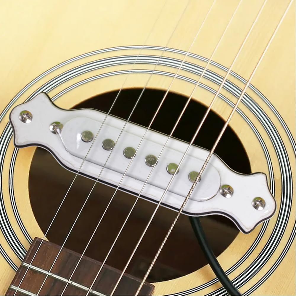 Sound Hole Pickups 6 String Magnetic Pickups with Tone Volume Knobs for Acoustic Guitars (White)