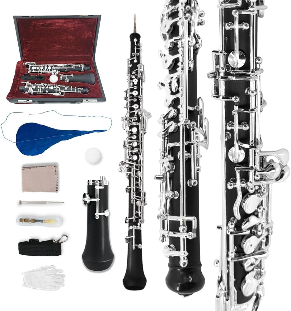 Professional Oboe Ebonite C Key Left F Resonance Semi-Automatic Woodwind Instrument with Oboe Reed&Gloves&Leather Case+ Carry Bag&Cleaning Cloth&Cap Cork&Grease&Screwdriver