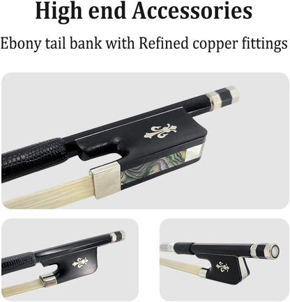 Carbon Fiber Cello Bow 4/4 Full Size Natural White Mongolian Stallion Horse,Sheep Leather Grip Well Balance&Lightweight& Pernambuco Level for Musician of All Skill Levels