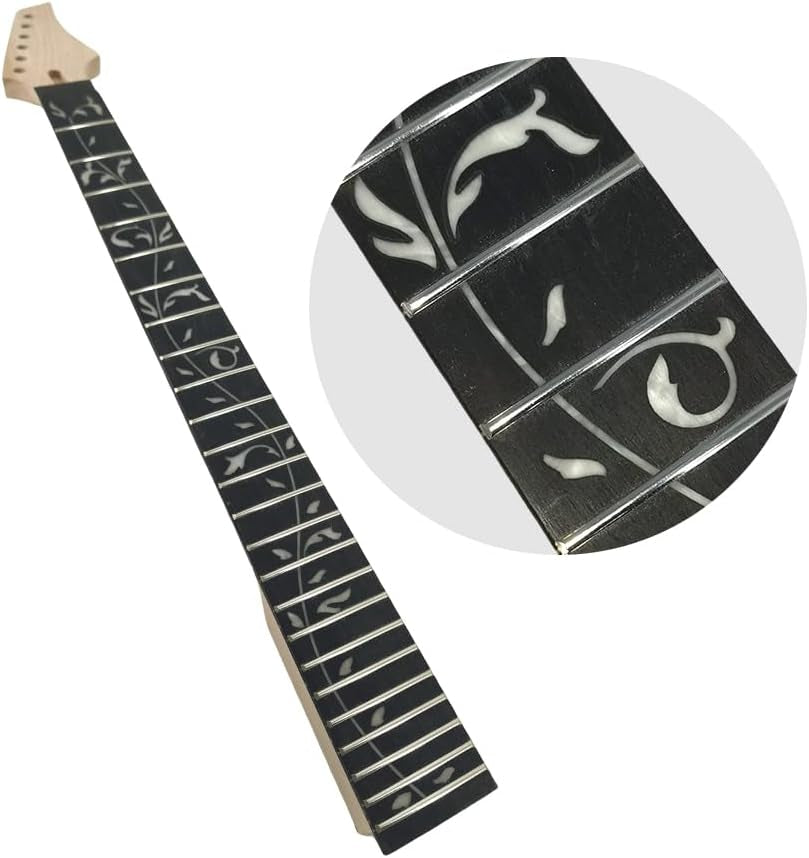 Electric Guitar Neck 24 Fret 25.5Inch Maple Wood Guitar Necks with Rosewood Fretboard Tree Vine Inlay NO Paint DIY Guitar Project Floyd Rose Locking Style