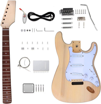 DIY Guitar Kit with Basswood Body Maple Neck with Rosewood Fretboard 6 String DIY Electric Guitar Kit with All Components to Build Your Own Guitar