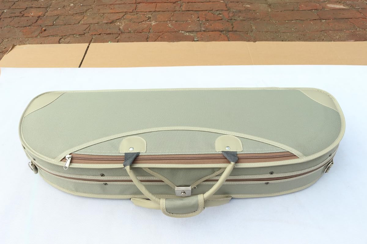 4/4 Violin Case Halfmoon Shape Lightweight with Hygrometer Shoulder Strap Yellow Cream Padding Green Case for Violin (Green)