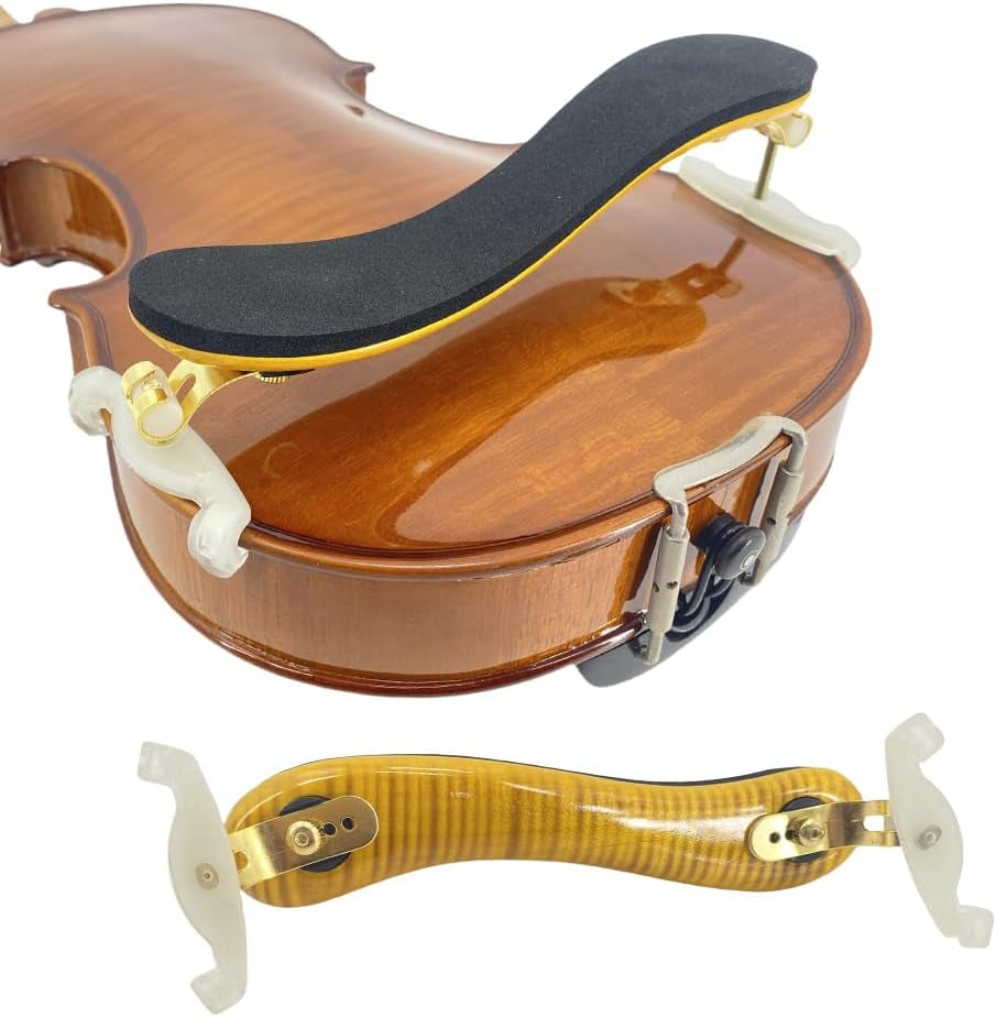 Flame Maple Violin Shoulder Rest 4/4 Full Size 3/4 Size Adjustable Height Width and Collapsible Feet Violin Part (Yellow)