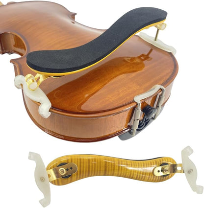 Flame Maple Violin Shoulder Rest 4/4 Full Size 3/4 Size Adjustable Height Width and Collapsible Feet Violin Part (Yellow)
