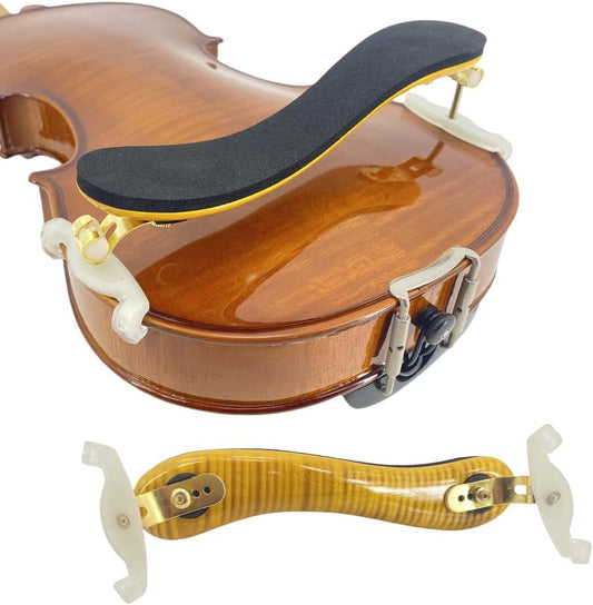 Flame Maple Violin Shoulder Rest 4/4 Full Size 3/4 Size Adjustable Height Width and Collapsible Feet Violin Part (Yellow)