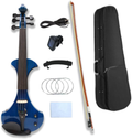 Blue Electric Violin Full Size 5 String Solid Wood Violin 4/4 Size with Ebony Fittings Big Jack Cable with Violin Bow and Case(Blue-5 String)