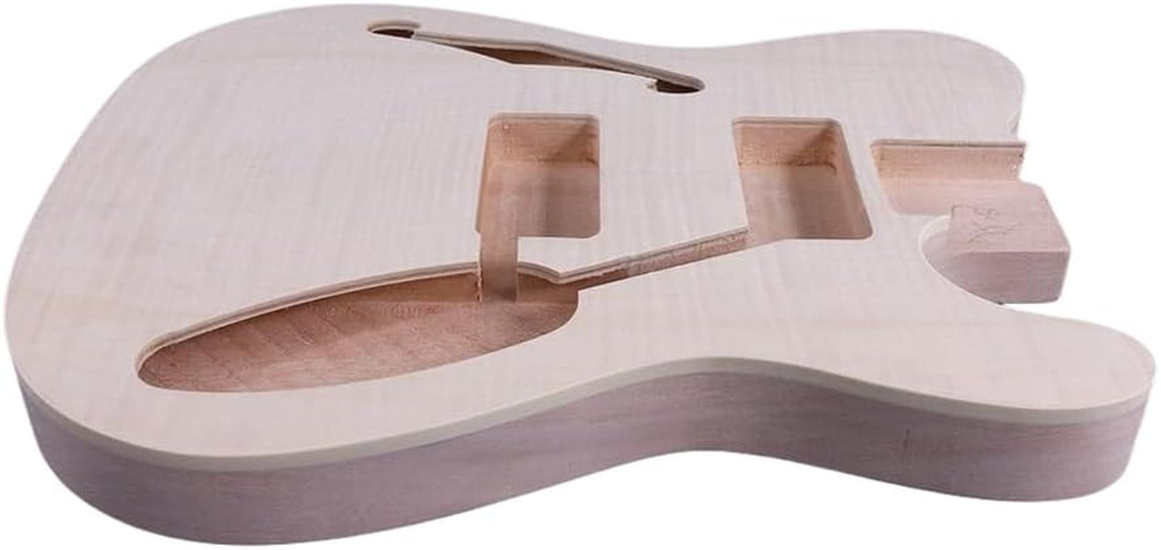 Tl-Style Semi-Hollow Guitar Body Replacement–Mahogany Wood with Maple Veneer, Big Hole Style, Unfinished(No Pre-Drilled Holes)