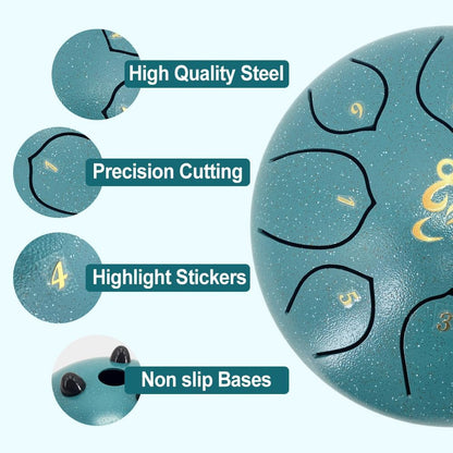 Steel Tongue Drum 6 Inches 8 Notes, Rain Drum for outside with Music Book, Drum Mallets Meditation Rain Chime, Musical Instruments for Family, Friends