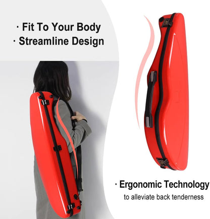 Violin Case 4/4 Full Size 1.9Kg Carbon Fiber Half round Shape Viloin Bag with Strap Combination Lock and Accessories Bag Red