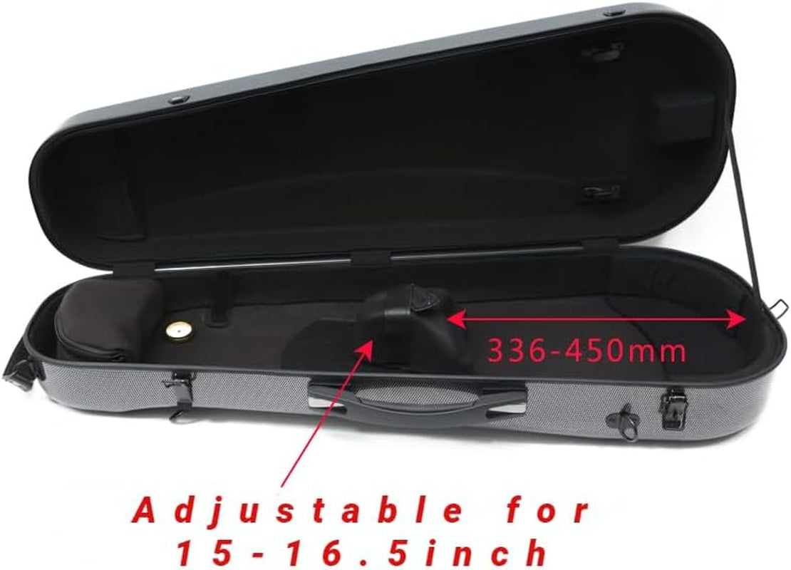 Viola Case 15-16 Inch Adjustable Viola Box Strong Light Carbon Fiber Hard Shell,Black