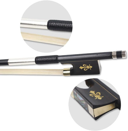 Violin Bow 4/4 Carbon Fiber Ebony Frog with Fleur De Lis Inlay,Mongolian Horse Hair,Stick&Well Balance 4/4 Violin Bow for All Level Violinists