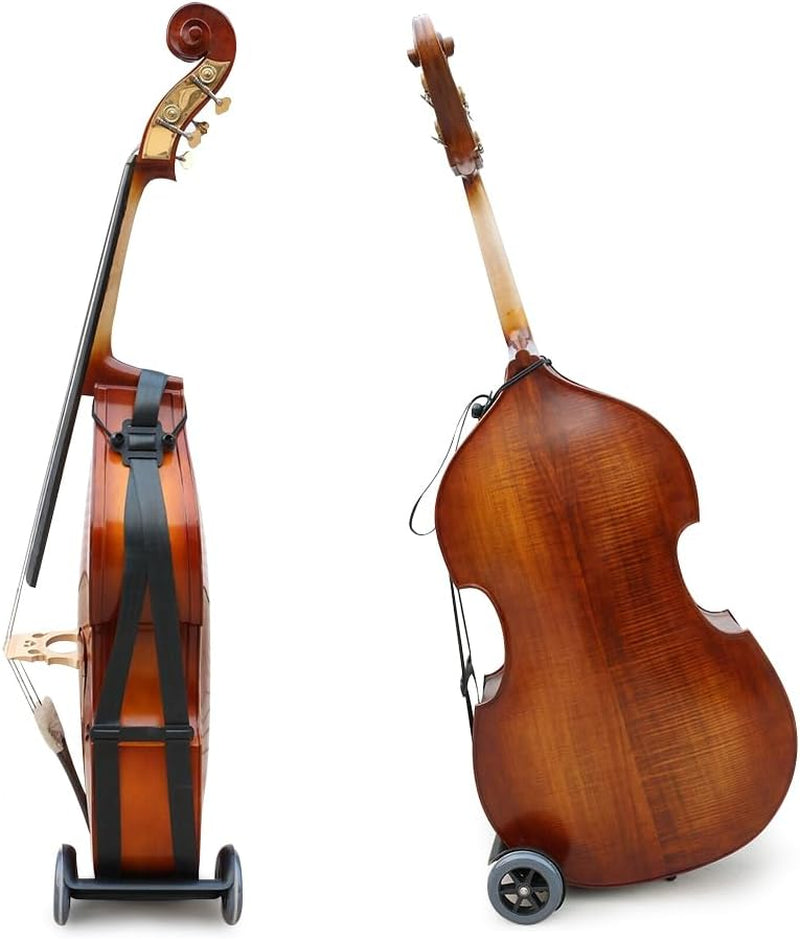 Upright Bass Cart Easy to Transport for 1/10 to 4/4 Size Double Bass with Durable Wheels Long Straps Including 1Pcs Shim Protective Pad (1X Bass Cart + 1X Pad)