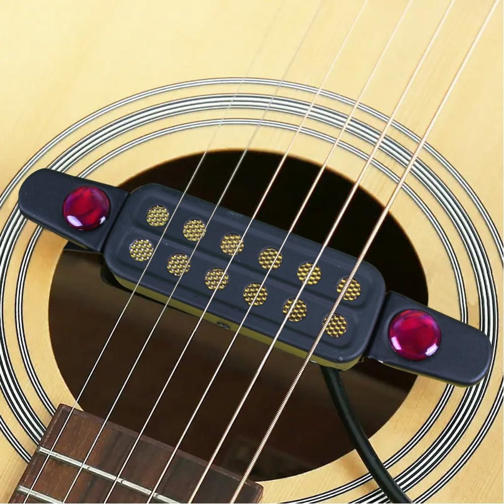 Sound Hole Pickups 12 Soundhole Magnetic Pickups with 1/4Inch Jack for Acoustic Classic Guitars (Black-Red)