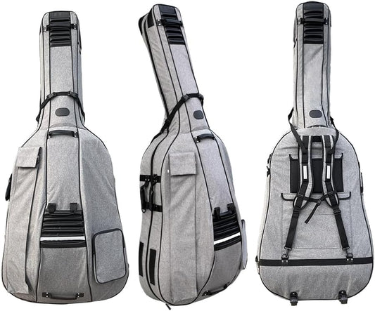 3/4 Upright Bass Gig Bag with Adjustable Backstrap&Handle&Wheel&More Storage Pockets Double Bass Bag for Musicians Durable and Portable Gray