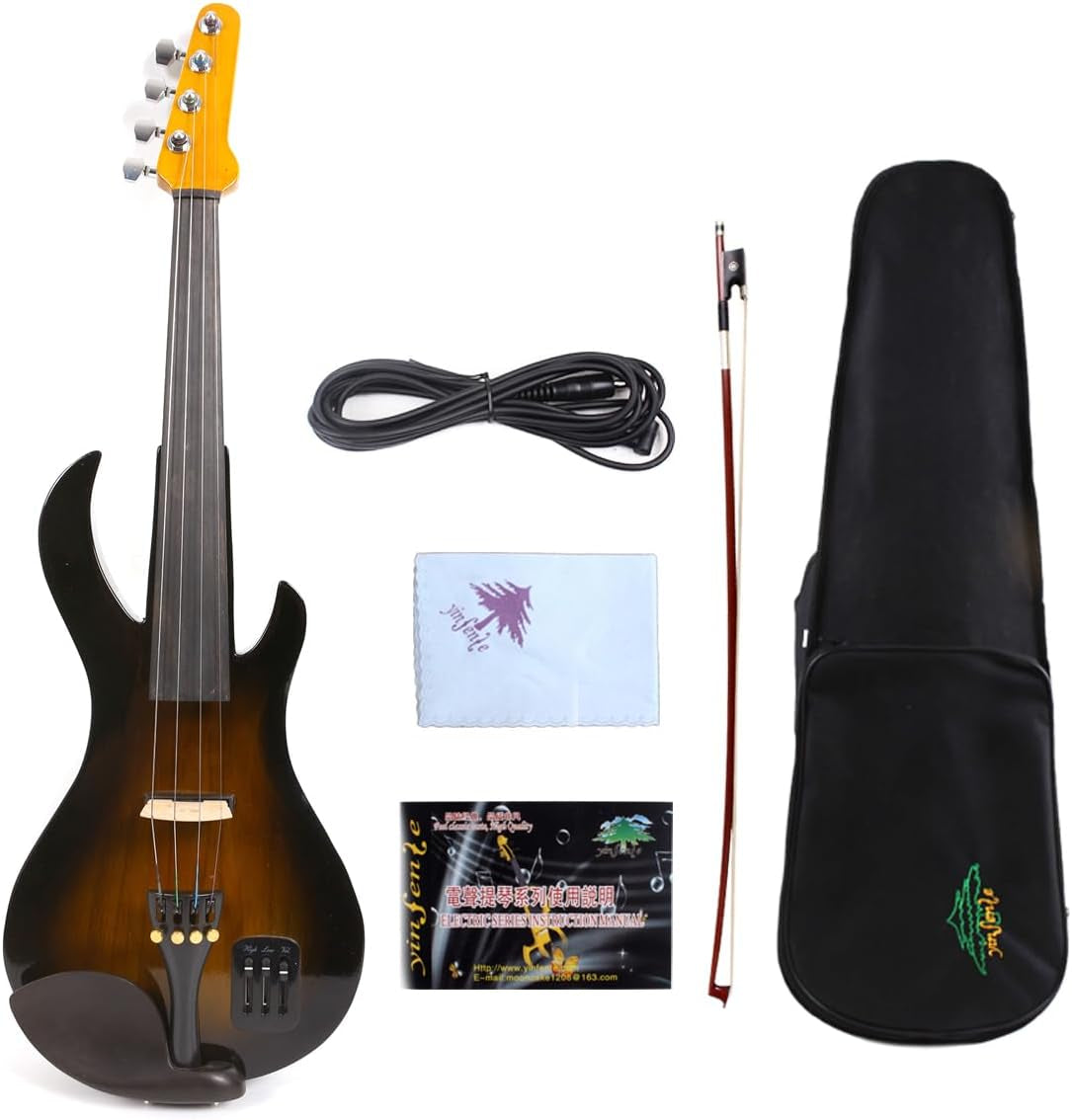 Electric Violin 4/4 Full Size Violin Electric Guitar Shape Support Mp3 Ebony Fittings with Violin Case Bow