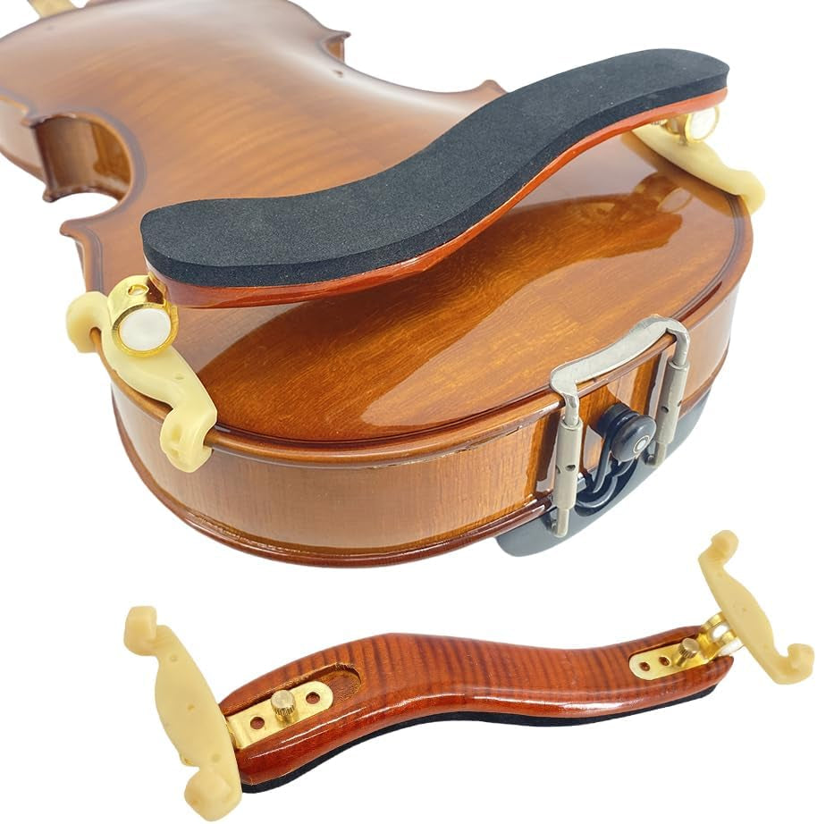 Violin Shoulder Rest 4/4 Full Size Flame Maple Wood Violin Shoulder Rest 3/4 Adjustable Width Violin Part (Brown)