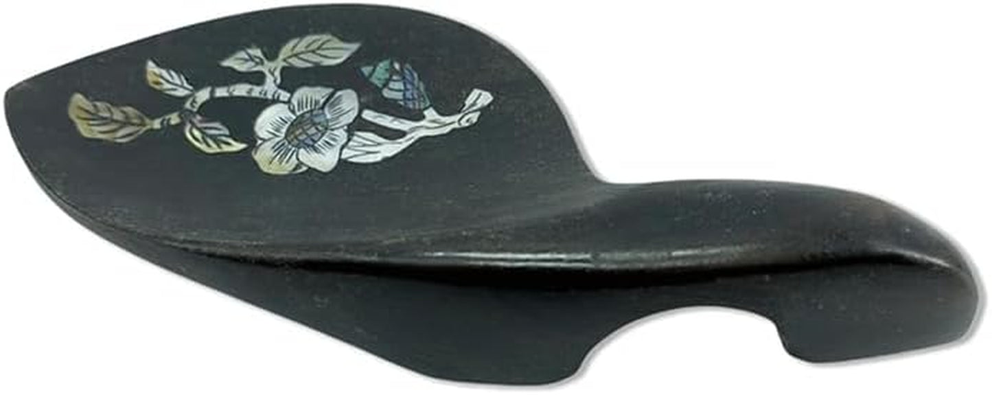 Violin Chin Rest Ebony Wood with Shell Inlay 4/4 Full Size Violin Parts Accessories (Flower Inlay)