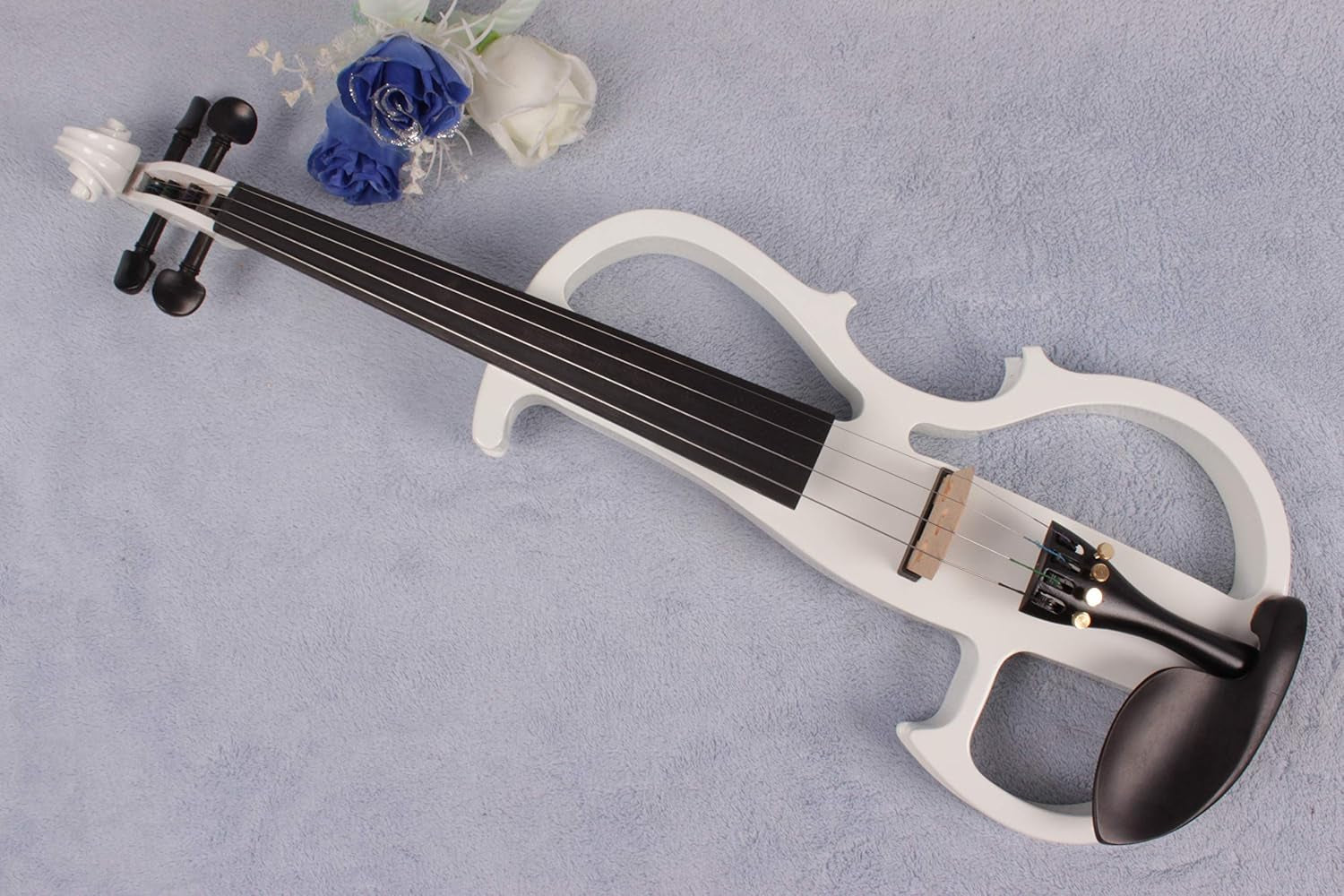 Electric Violin 4/4 Full Size Silent Violin Solid Wood with Violin Case Bow (White)