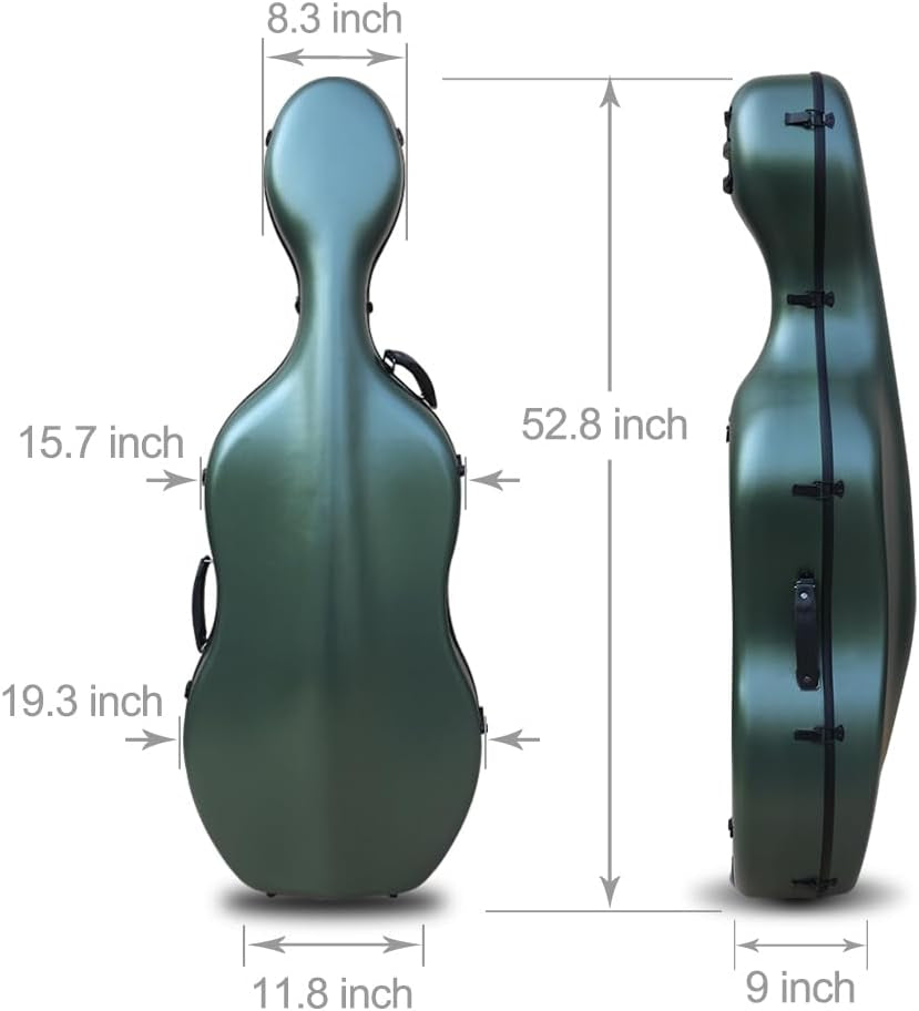 Cello Case 4/4 Full Size Carbon Fiber Embedded Handle,Hard Shell with Lock & Backpack Straps,Wheels Waterproof and Lightweight Cello Hard Case 4/4 for Musicians