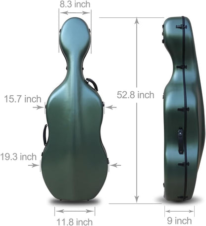 Cello Case 4/4 Full Size Carbon Fiber Embedded Handle,Hard Shell with Lock & Backpack Straps,Wheels Waterproof and Lightweight Cello Hard Case 4/4 for Musicians